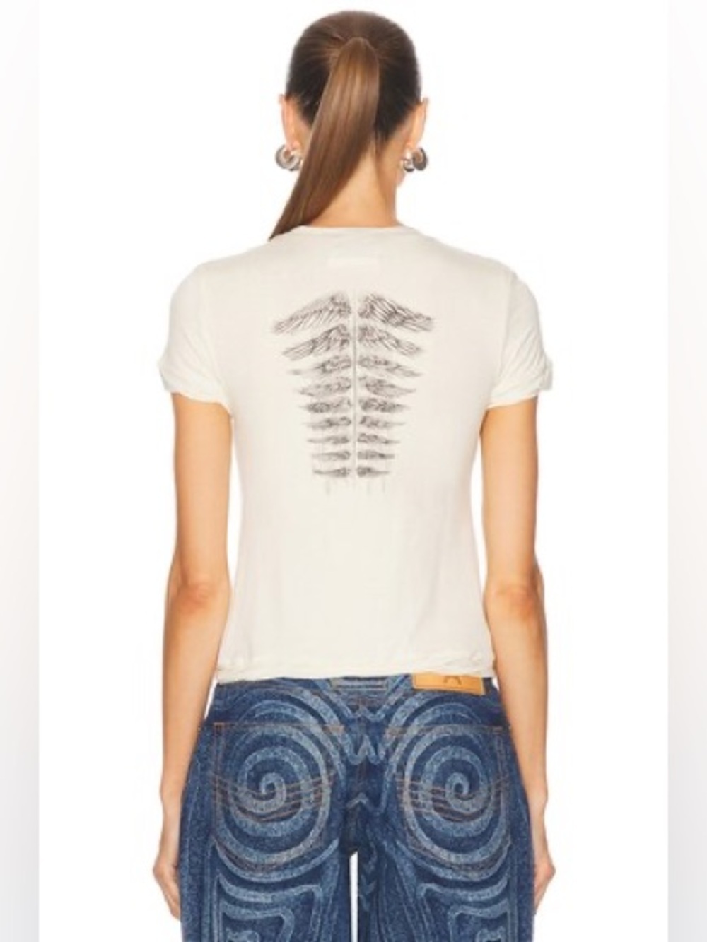 Jean Paul Gaultier Tattoo Logo Baby Tee Wings Ivory XS NWT Designer - Picture 4 of 14